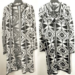 Open Cardigan Duster by Pronto Aztec Print Southwestern Black/White Size M/L